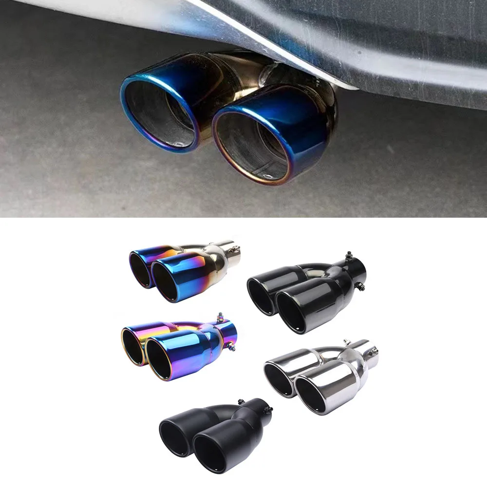 

Car Exhaust Tip Inlet 63mm Stainless Steel Exhaust Pipe Tail Throat 76 Oblique Dual Outlet Exhaust Systems Nozzle Muffler