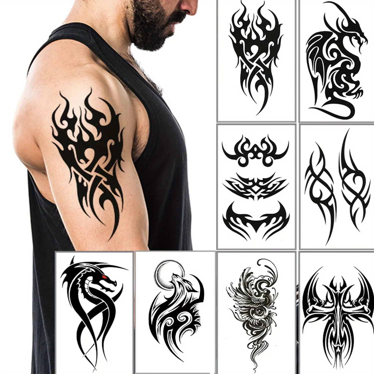 6/8PCS Waterproof Temporary Tattoo Sticker Male Totem Tribe Fake Tatto Flash Tatoo arm Tato for Girl Women Men body art