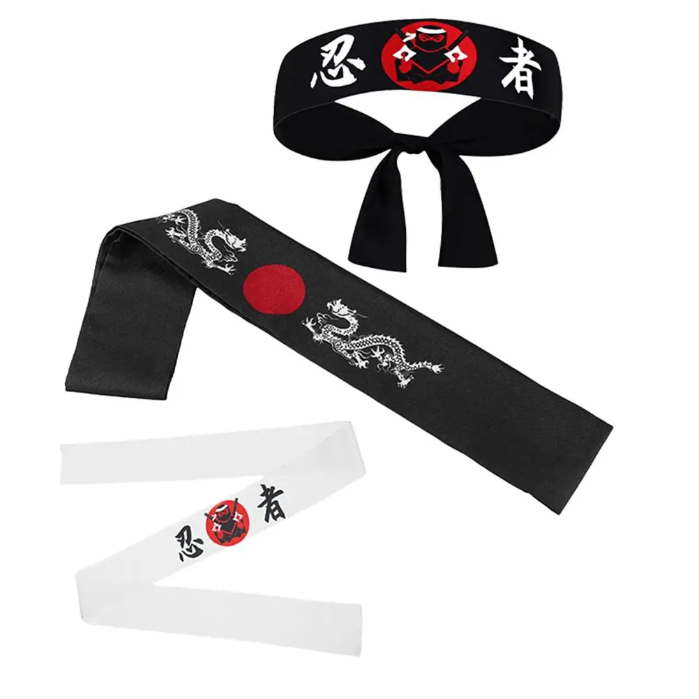 Ninja Headband Hachimaki Japanese Hats Dragon Horns Costume Hibachi Chef Outfit Bandanas for Men Headbands