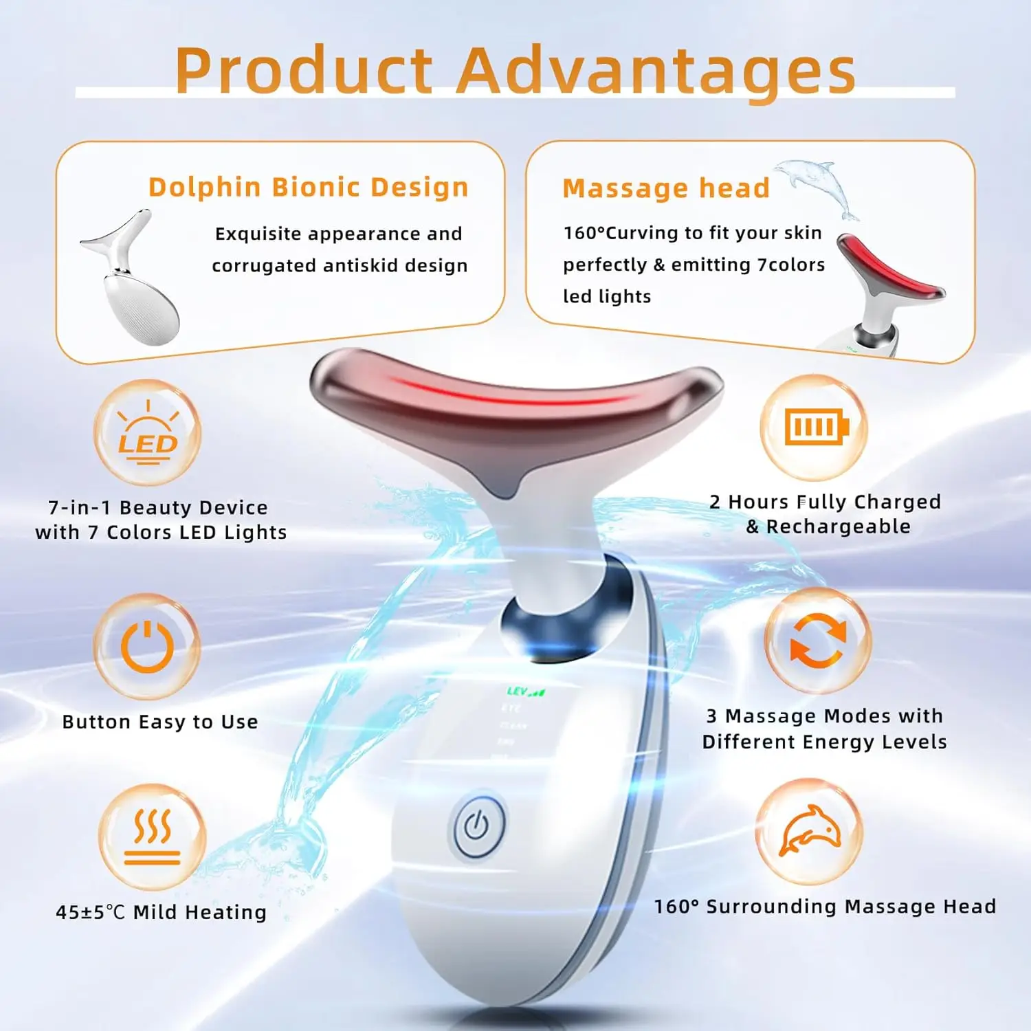 Neck&Face Massager 7 Color Led Beauty Device Multifunctional Facial Skin Care Tools for Home Use Facial Massager with Vibration