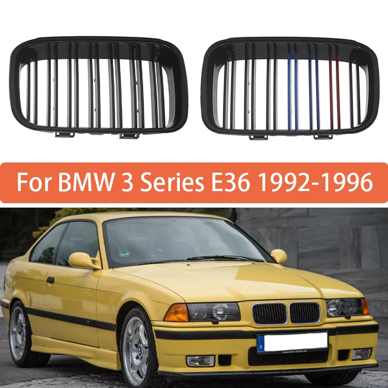 

Пара передних бамперов на капоте для BMW 3 серии E36 1992 1993 1994 1995 1996 1997-1999 глянцевый черный 3-цветный двойной планка
