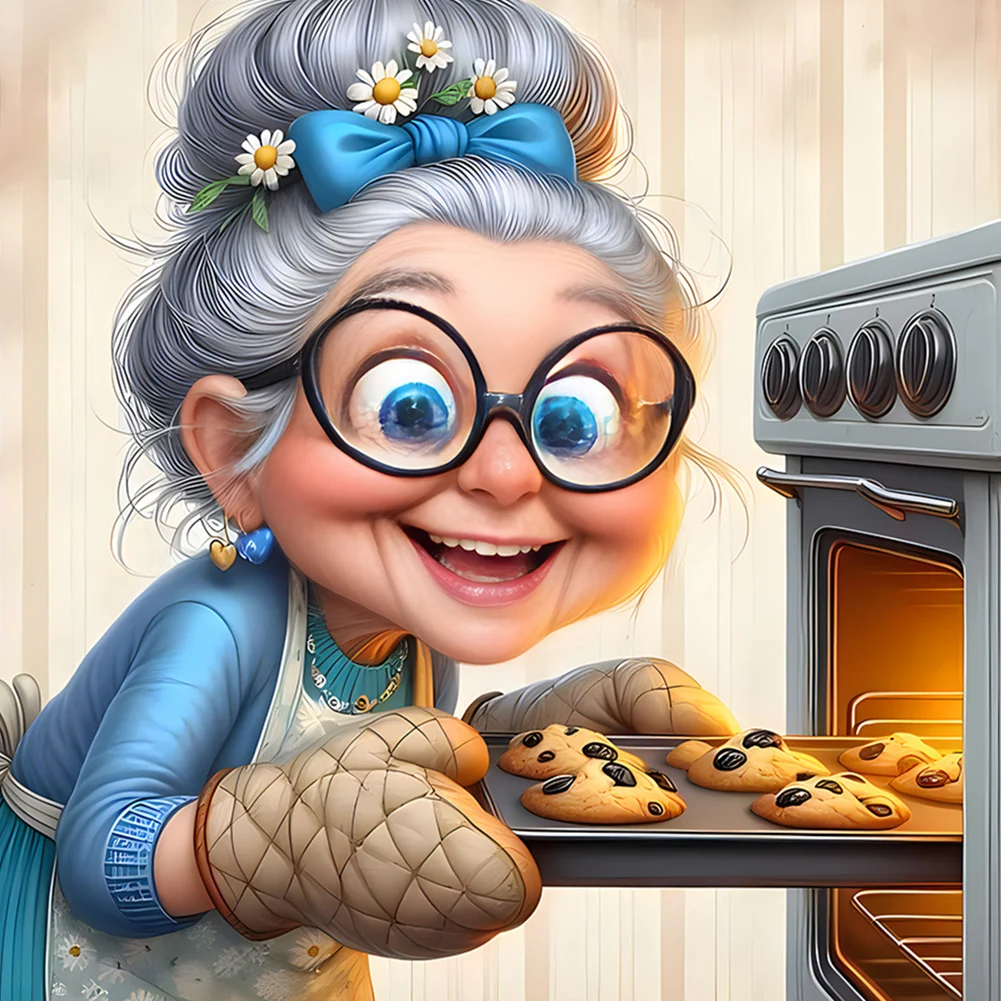 

4pcs Grandma 5D DIY Full Drill Round Diamond Painting Kit Home Decor 30x30cm