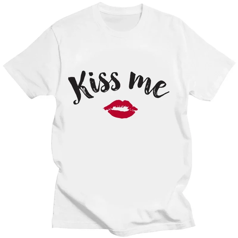 Funny Birthday Gift Blazing Red Lips Kiss Me T Shirt Streeter Fashion Couple T-shirt Casual  Women Men Clothing Tees Tops