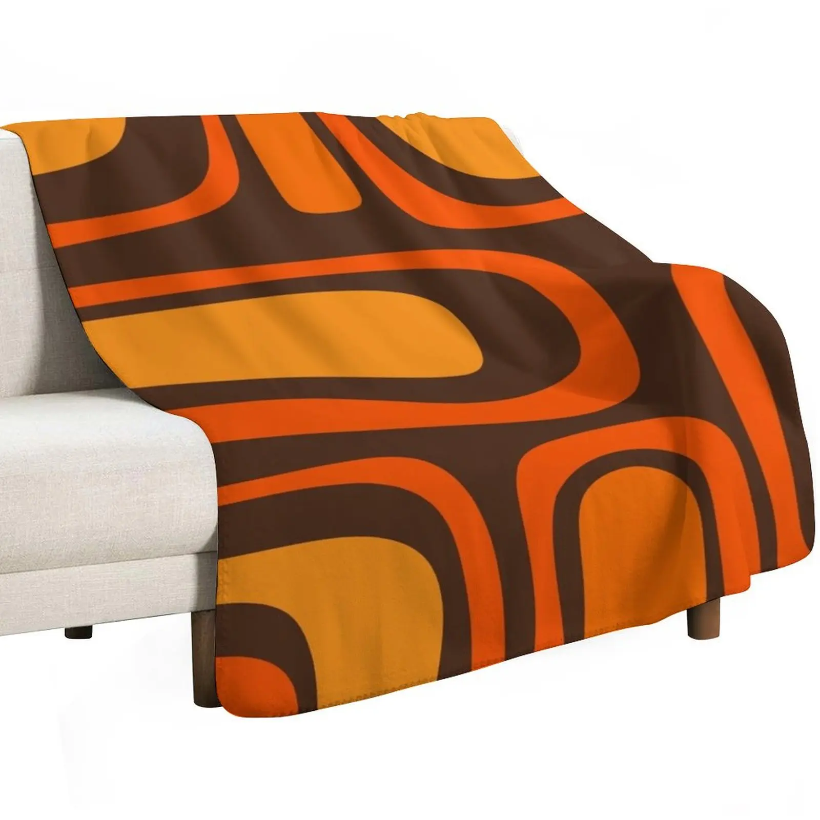 Palm Springs Retro Mid-Century Modern Abstract Pattern in 70s Brown and Orange Throw Blanket Camping Loose Soft Beds Blankets