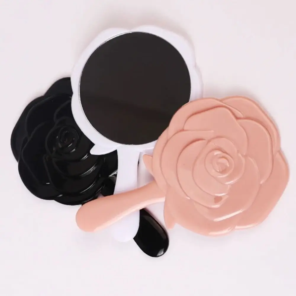 Cartoon Makeup Mini Portable Handheld Mirror Single Handle Mirror Girl Cute Fashionable Rose Small Mirror Makeup Tools