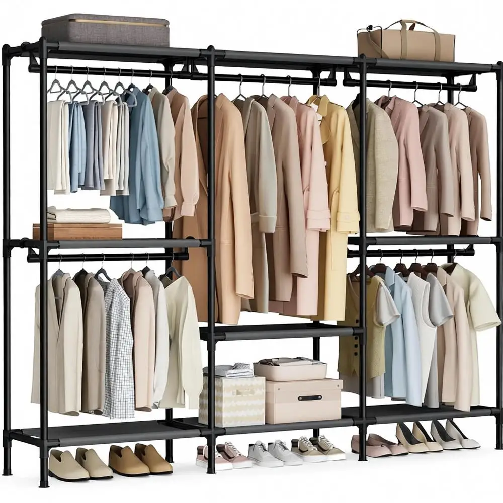 

Portable Closet Organizer, Heavy-Duty Wardrobe, Hanging Rails, Shelves, 79.9 Tall, 297 lb Load, Easy Assembly, Bedroom, Ink Blac