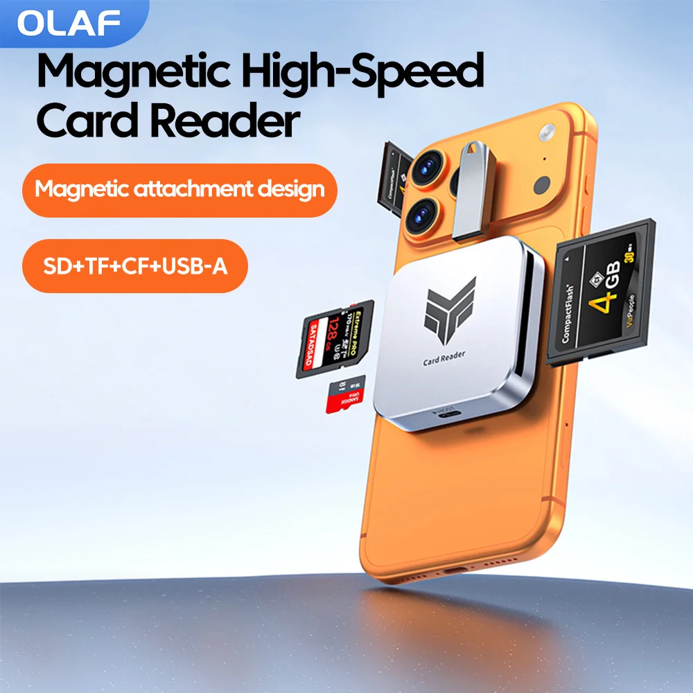 Magnetic 4-in-1 5Gbps Card Reader CF SD TF USB-A Ultra Thin Type-C Card Adapter For Phone Camera Drone Video High Speed Transfer