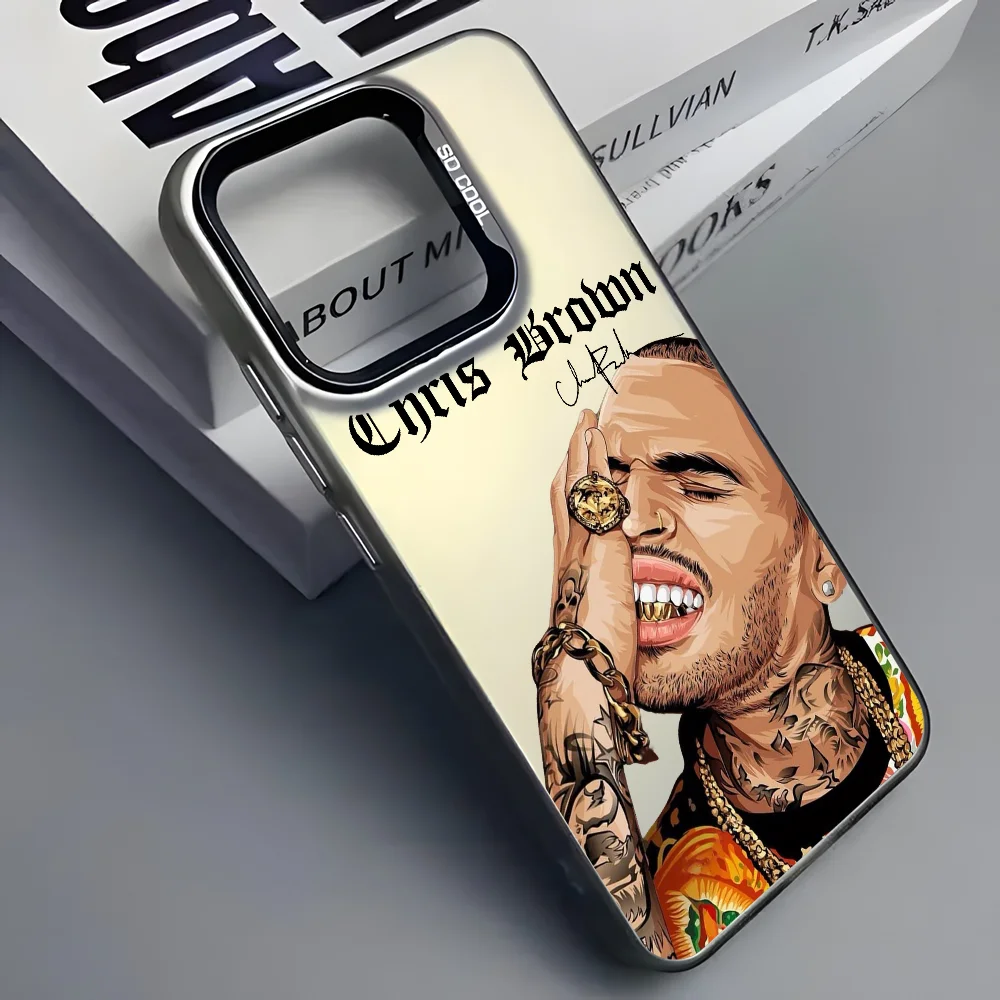 Rapper C-Chris Brown Drawing Phone Case For iPhone 16 15 14 13 12 11 Pro Max Black Purple Matte Laser Metallic Aurora Funda