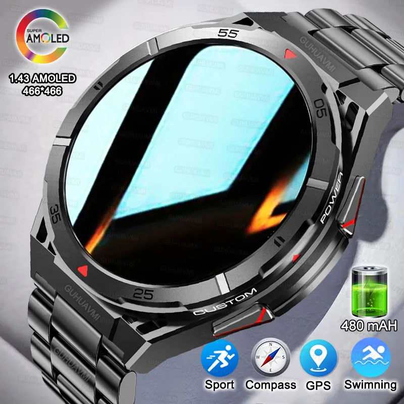 2025 New Outdoor Military Smart Watch Men GPS Track Waterproof 480mAH Health Monitor Bluetooth call 170+ Sports Fitness Bracelet