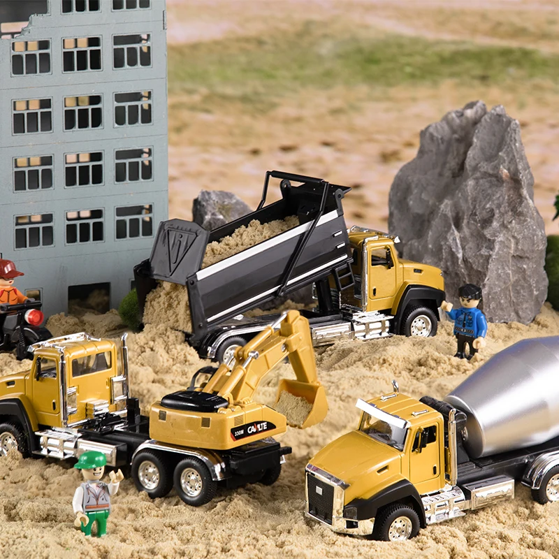 3 Pack of Diecast Engineering Construction Vehicles Dump Digger Mixer Truck 1/50 Scale Metal Model Cars Pull Back Car Kids Toys