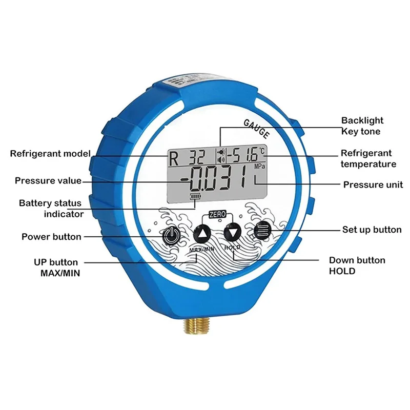 -0.1 ~ 5.0MPA Digital Manifold Pressure Gauge Refrigeration Tester Vacuum Pressure Meter HVAC Tester Freon Pressure