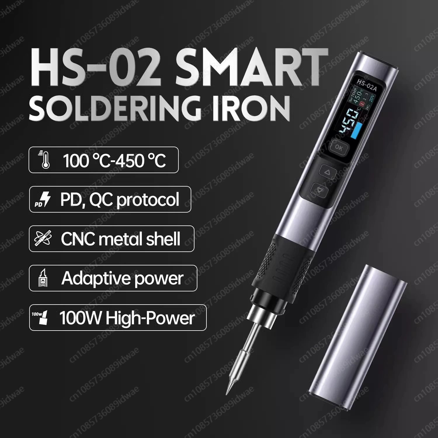 HS-02 Adjustable Temperature Soldering Iron DC 20V 100-450℃ Welding Solder Rework Station PD 100W Portable Repair Tool