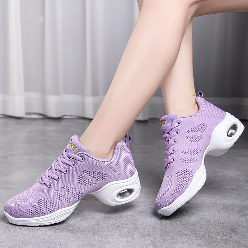 

Women's Breathable Air Cushion Jazz Dance Shoes Lace Up Mesh Sneakers Athletic Walking Dance Thick Soled