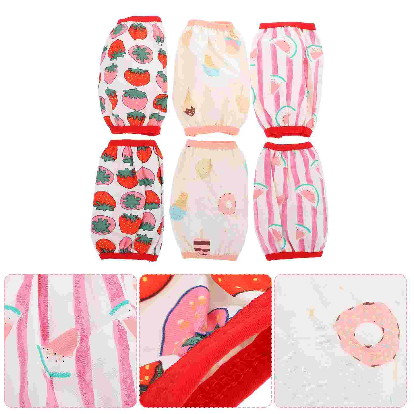 3 Pairs Sleeve Waterproof Cover Weaning Protector Cotton Arm Oversleeve Long Cuff Cartoon Oversleeves