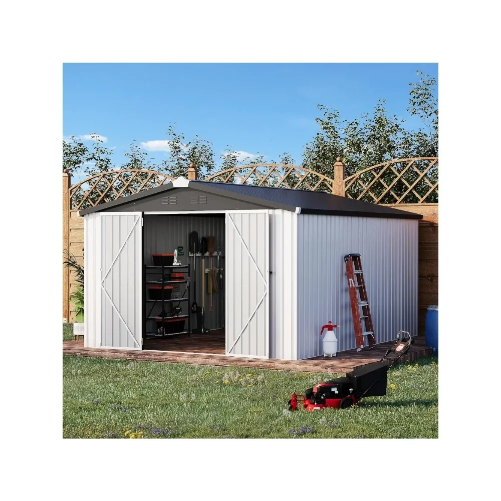 10' x 14' Shed Metal, Outdoor Storage Sheds & Outdoor Storage with Lockable Doors, Large Steel Yard Shed