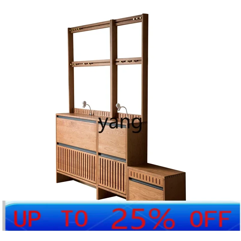 

LHT cherry wood combination porch cabinet integrated, all solid wood partition with coat rack