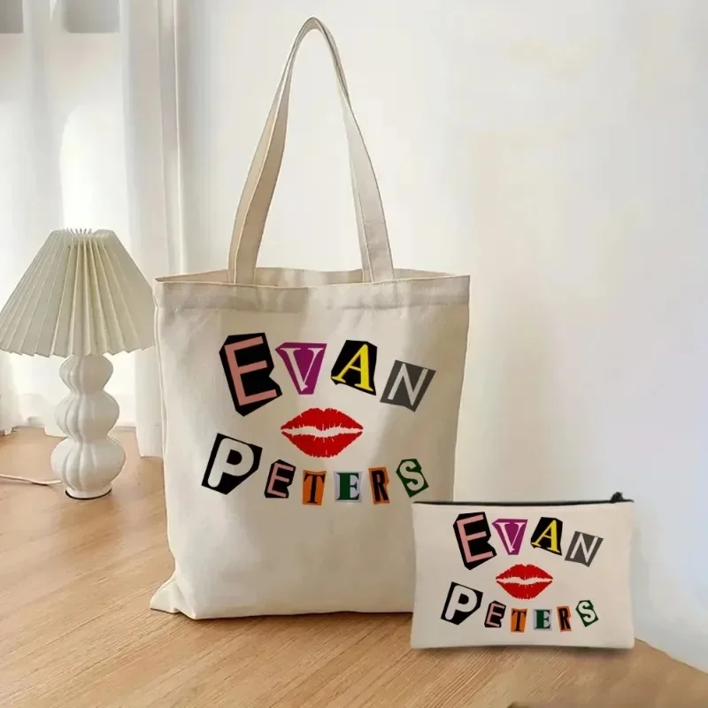 Fashion 2pcs/set Evan Peters Skull Ahs Roanoke Women's Handbag Cosmetic Bag Shoulder Bag Eco Large Capacity Travel Shopping Bag