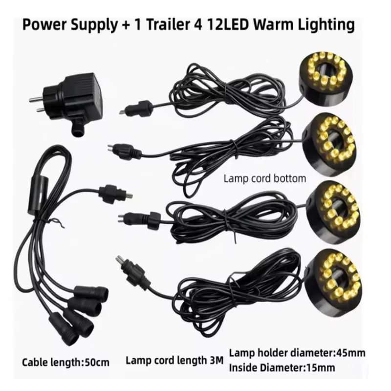 12Led Yellow 1 in 4 Aquarium Landscaping Lights Fountain Spring Light Underwater Decorative Light Waterproof Light Spring Light