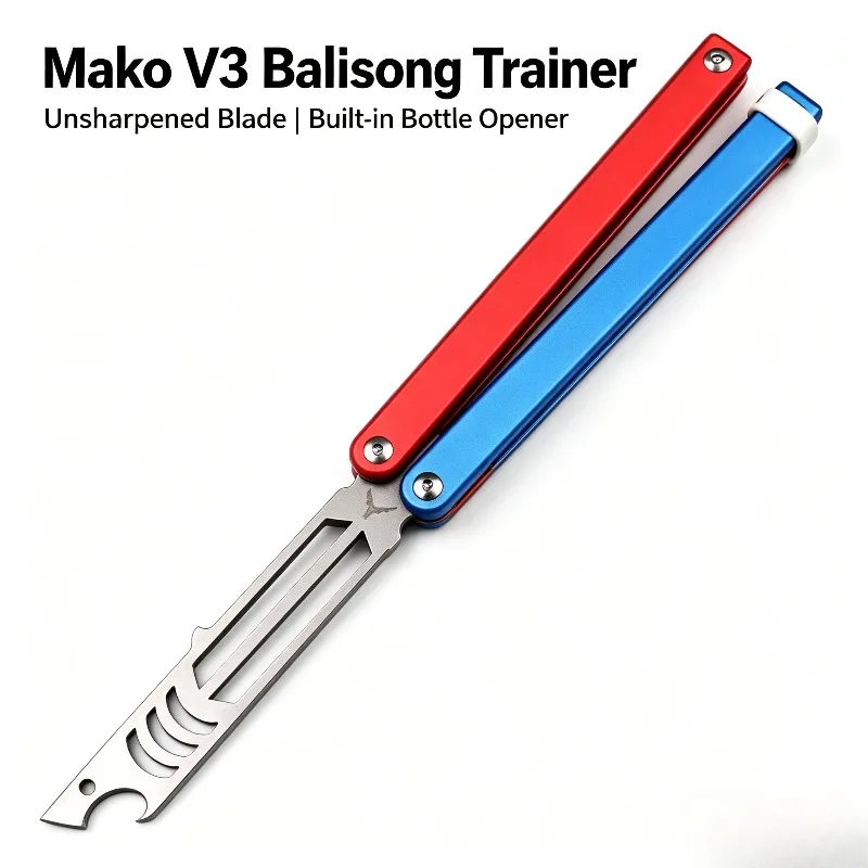Blunt Blade Bottle Opener Balisong Trainer EDC Alumimum Handle with Bushing Structure Butterfly Knife Training for Self-Defense