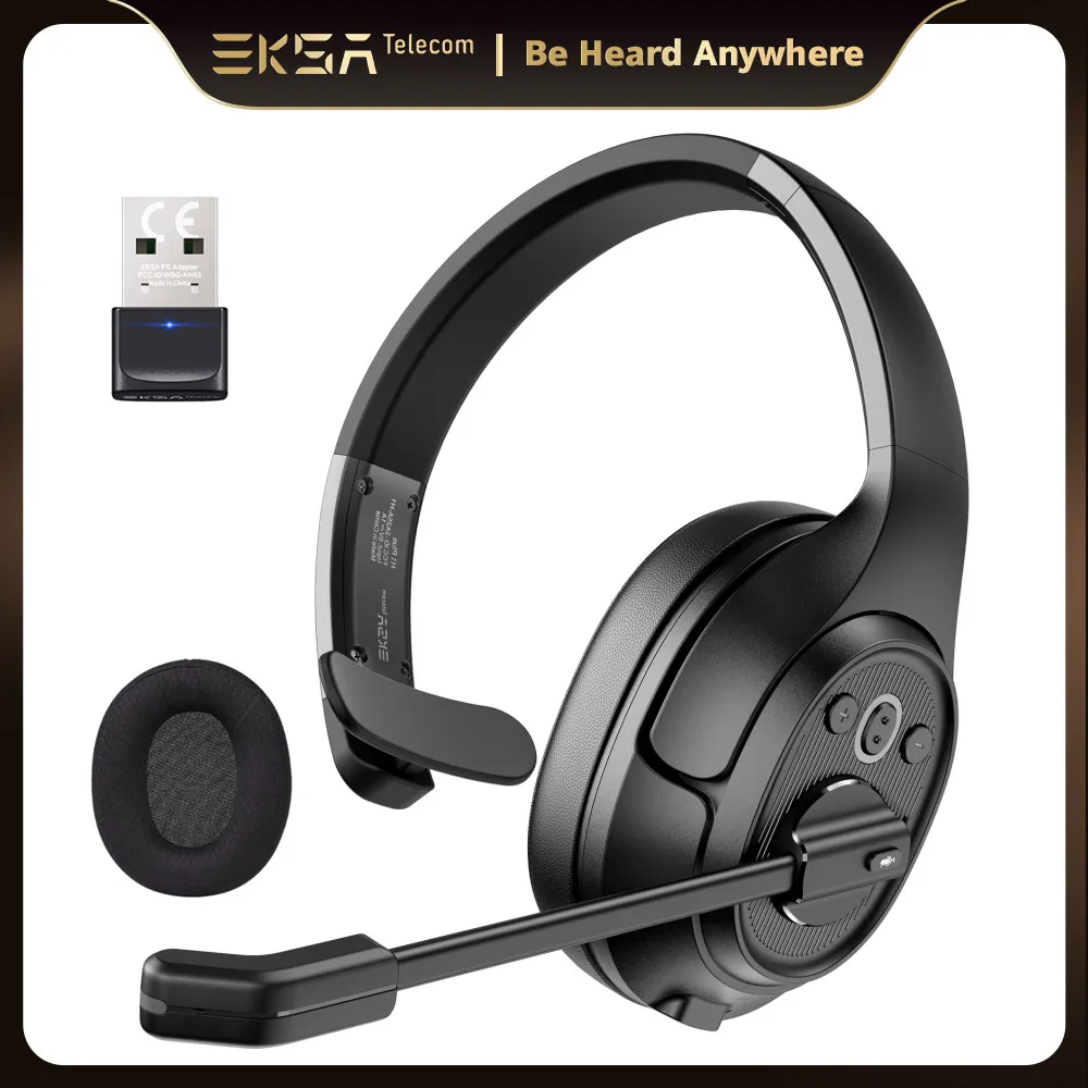 

EKSA Wireless Headphones, Bluetooth 5.0 Headset, ENC Microphone, 30H Playtime, For Office/Call Center, with USB Dongle(Optional)