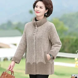 New Woolen Coat Women Autumn Winter Mink-Like Jacket Middle-Aged Elderly Ladies Long Outwear Thick Western Style Large Size Tops