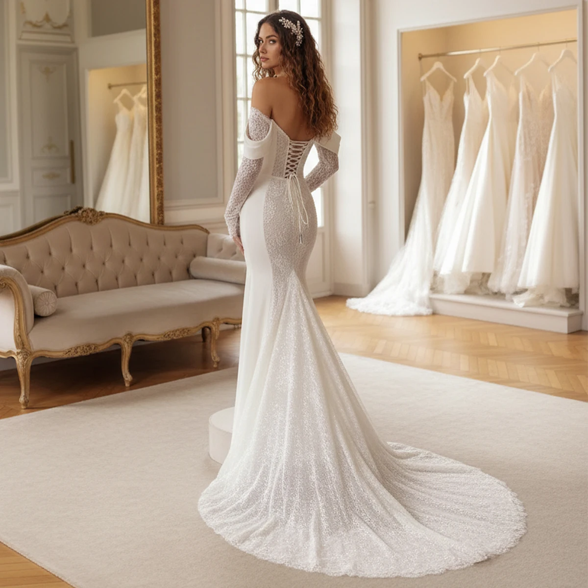 エレガントなシース恋人レースのウェディングドレス女性のための Vestidos ノビア長袖アップリケマーメイドブライダルパーティードレス