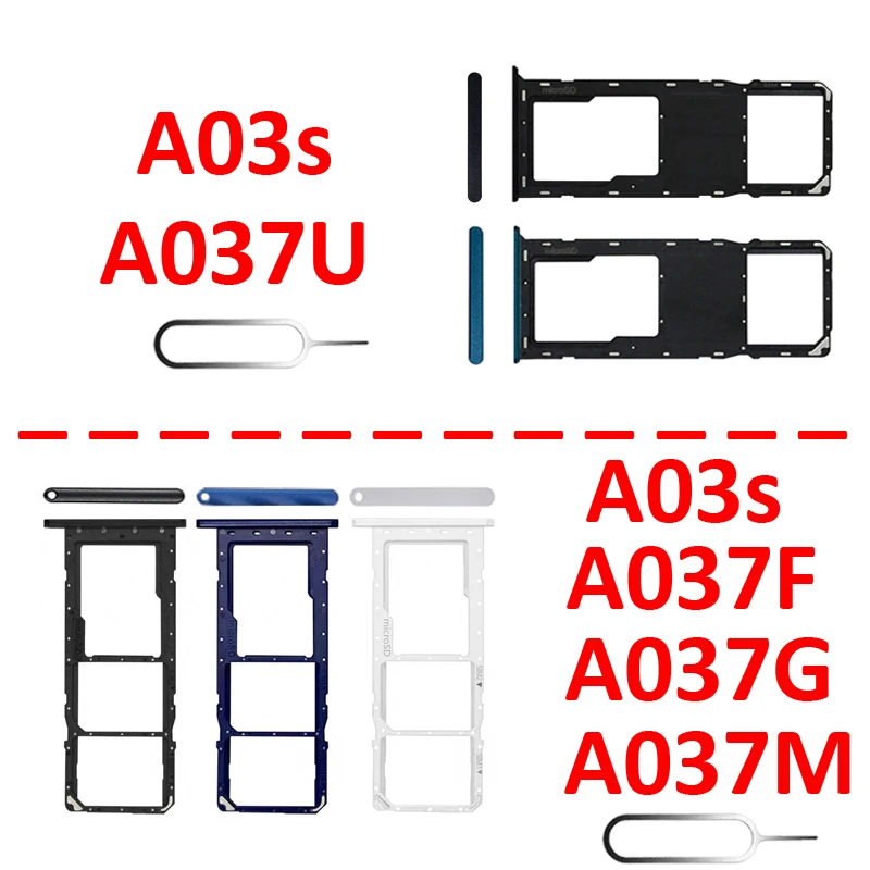 For Samsung Galaxy A03s A037 A037F A037U Phone SIM Tray Micro SD Chip Card Slot Drawer Holder Pocket Single Dual Parts Black