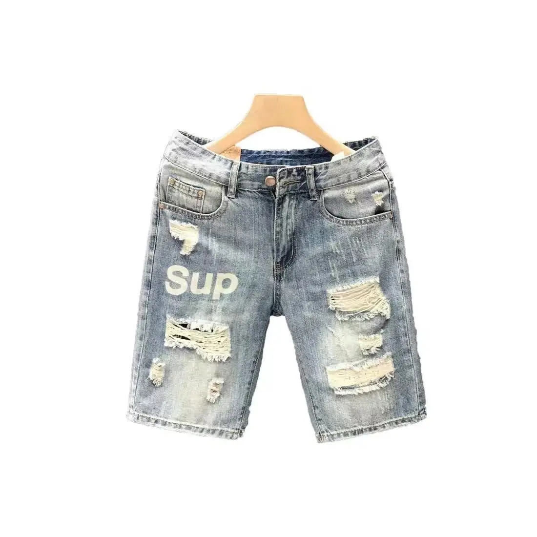 Fashion 2023 Summer Men\'s Blue Casual Solid Denim Jean Shorts with Ripped Holes Wash Designer Clothes Designer Men\'s Jeans