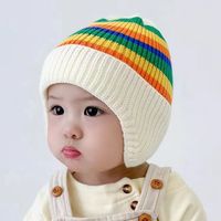 New Knitted Rainbow Stripe Baby Hat Kids Winter Crochet Thicken Warm Skullcap Beanie Caps Toddler Ear Protection Bonnet Hats