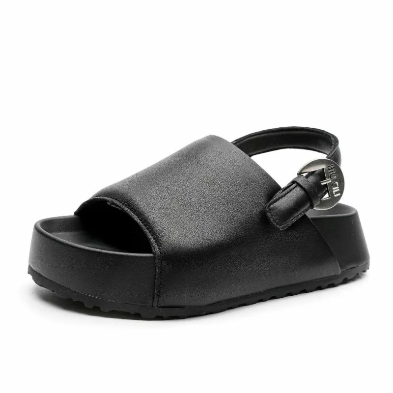 

Женские сандалии на платформе 5 см, новинка 2023 года, летние сандалии с открытым носком на толстой подошве из натуральной овчины и ремешком сзади