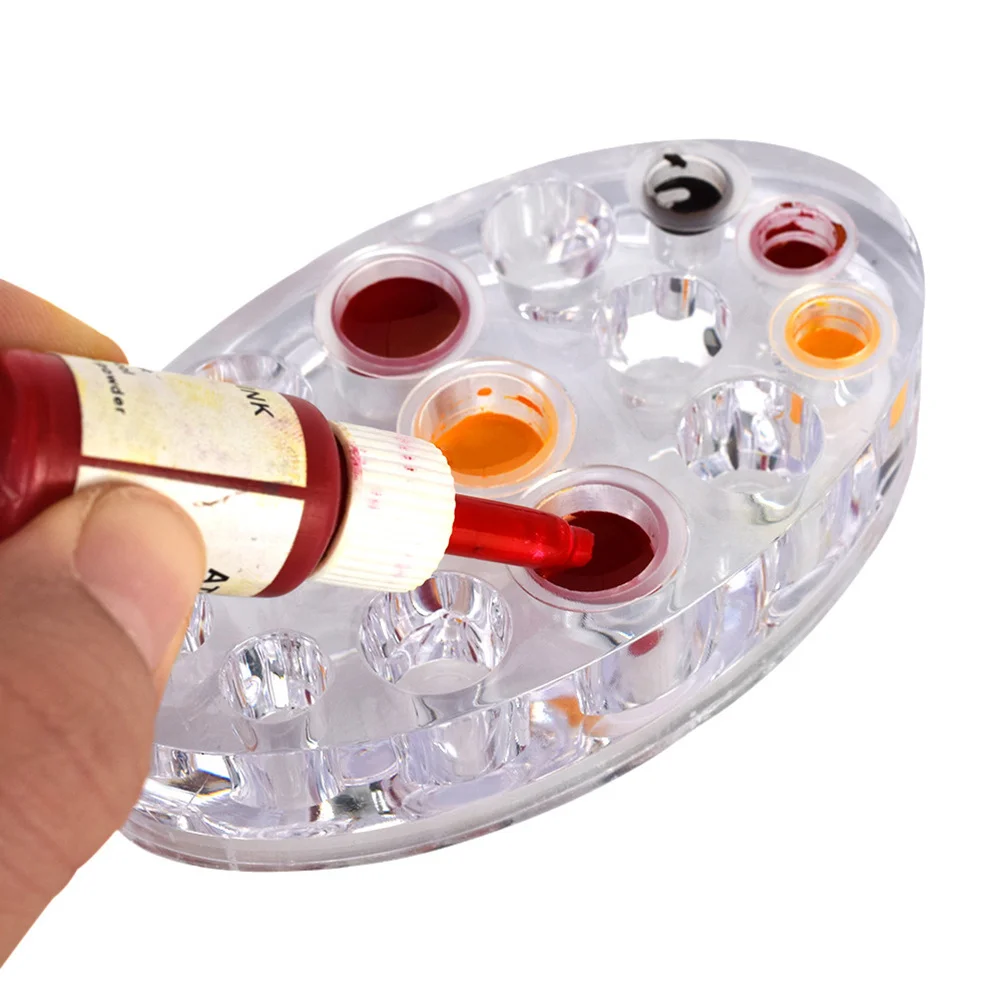 

Acrylic Pigment Cup Holder Stand with Spill-Proof Design Transparent Ellipse Shelf for Tattoo Ink Storage Compact Size Fits