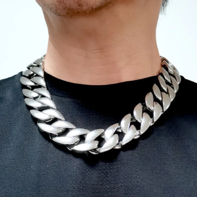 

316L Stainless Steel Polished Curb 24mm Band Solid Heavy Long Chain Necklace Jewelry N344