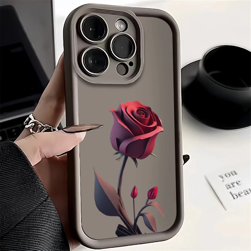 Simple Rose Case For iPhone11 12 13 14 15 ProMax 14 15 Pro X XR XS XSMax 7/8Plus Frosted all-inclusive anti-drop phone case