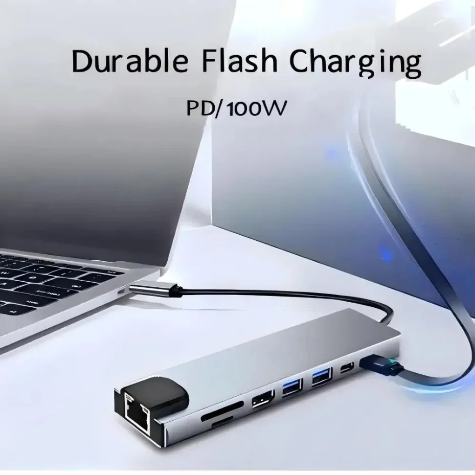 8-in-1 Typ-C Dockingstation mit 4K HDMI, USB-C-Hub, Multiport-Adapter, 100W PD-Ladung, RJ45 Ethernet, USB 3.0/2.0 – Detail 5