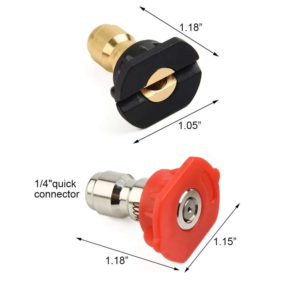 1/4 Inch Quick Connect Pressure Washer Nozzle Kit 5PCS Rated For 3600 PSI With Five Standard Fan Angle Tips And Soap Nozzle