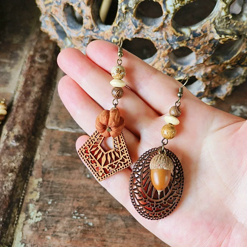 

Creative Natural Dried Plant Fruits Drop Earrings Vintage Wooden Boho Earrings For Women Statement Jewelry Retro Accessories