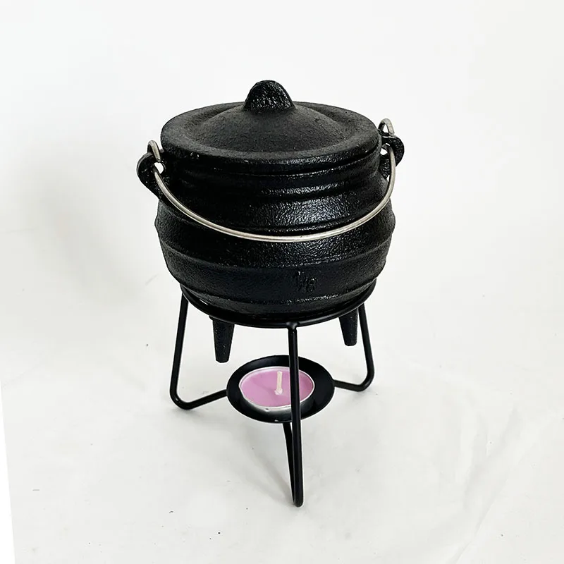 Medium 1/8# Cast Iron Cauldron With Metal Holder -South Africa Potjie Witch Pot 4.3\'\' 320ml