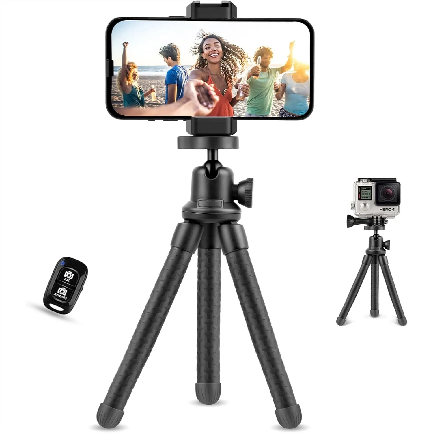 

12" Flexible Phone Tripod with Wireless Remote & Universal Phone Mount for Smartphone/DSLR/GoPro