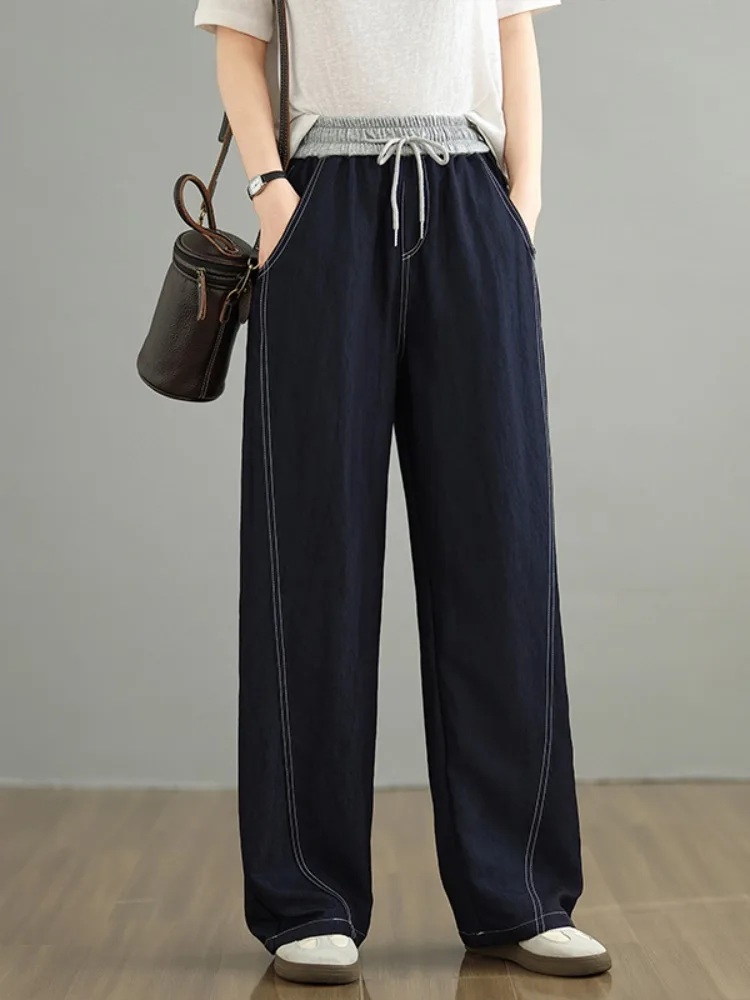 

Широкие джинсы, женские весенне-летние повседневные брюки-бананы с высокой талией и поясом, утягивающие драпированные джинсовые брюки