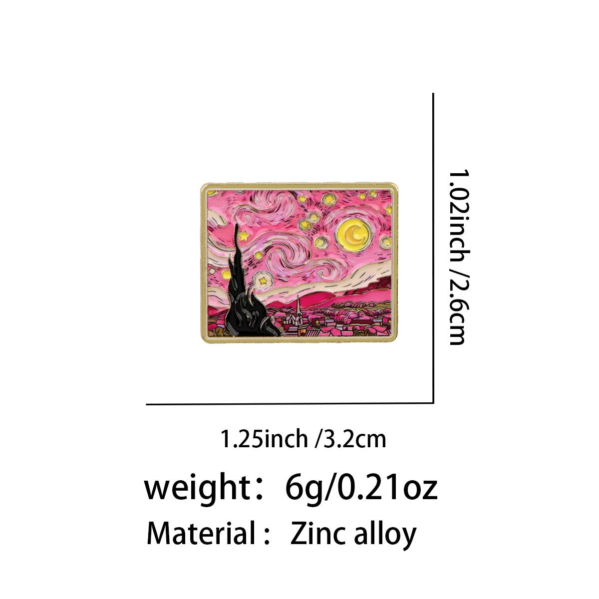 Van Gogh Sternennacht Emaille-Pins Rosa Blau Sternenhimmel Kunstmalerei Broschen für Damen Herren Kunstschmuck Accessoires Geschenk – Detail 1