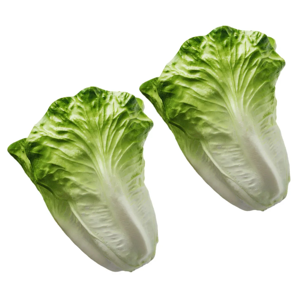 

2pcs Realistic Artificial Lettuce Fake Vegetables Lifelike Model PU Material Decorative Vegetable for Indoor Shop Window