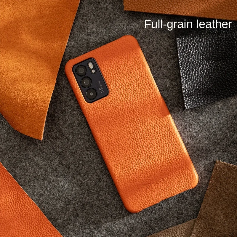 Genuine Cowhide Leather Phone Case for OPPO Find X3 Pro Reno 7 Reno6 Pro+ Reno4 R17 R15 Anti-fall Protective Slim Back Cover