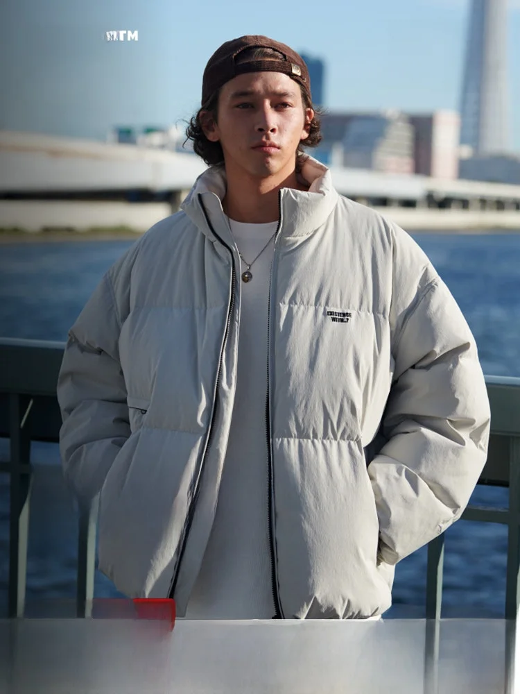 

Зимняя мужская короткая куртка-пуховик из 90% белого утиного пуха, водонепроницаемая, повседневная, свободного кроя, с круглым вырезом, на молнии