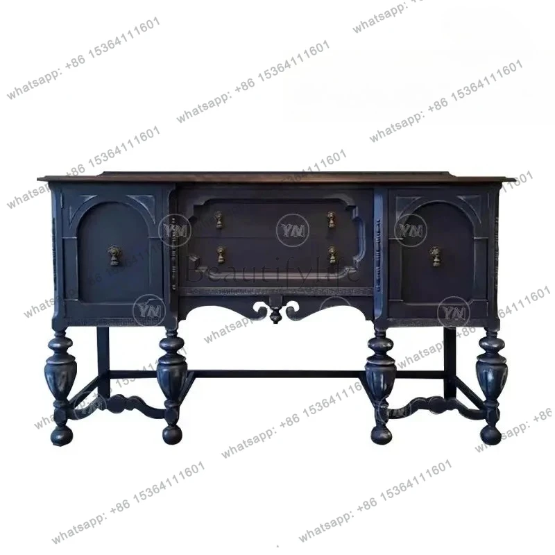 

LJY"Chinese-style carved chest cabinet" neoclassical solid wood locker retro large-capacity storage side cabinet can be customiz