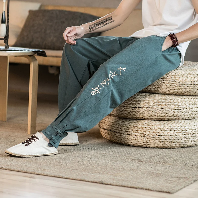 

Chinese Style Text Embroidery Plus Size Casual Pants Spring Autumn Fashion Oversize Harem Pants Men Clothing 5XL