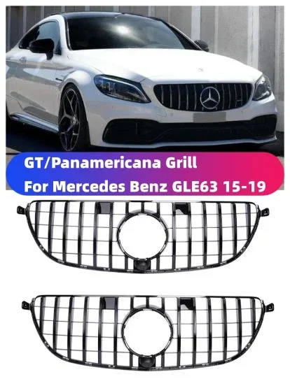 Panamericana GT Grille Racing Grill For Mercedes Benz AMG GLE63 Black Chrome Front Bumper  Style 2015 2016 2017 2018 2019