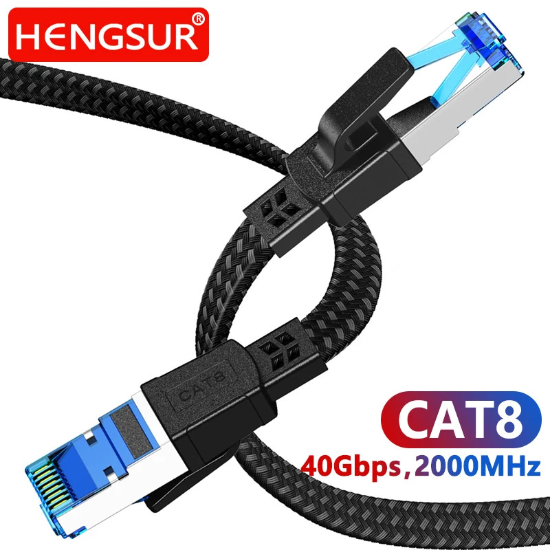 Cat8 Ethernet Cable 40Gbps 2000MHz Nylon Braided Internet Network Cable RJ45 Patch Cord for Router Cable Ethernet Cat 8