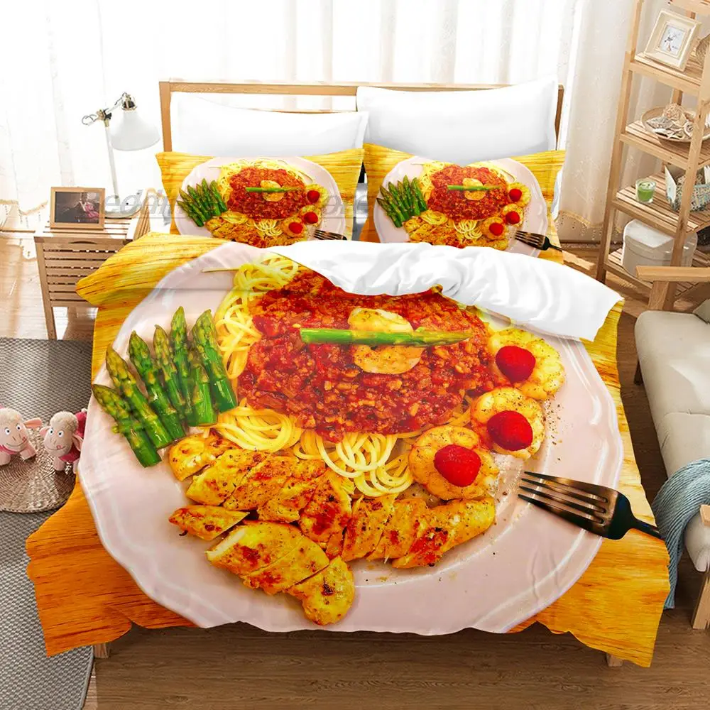 

Gourmet Spaghetti Italian Bedding Set Single Twin Full Queen King Size Bed Set Aldult Kid Bedroom Duvetcover Sets 3D Breakfast