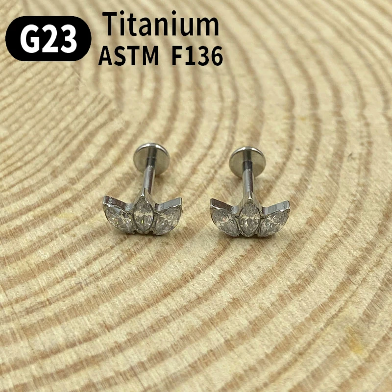 G23 F136 Titanium Ear Piercing Earring Studs Lobe Zircon Labret Lip Ear Cartilage Ear Nail Earrings For Women 16G Body Jewelry