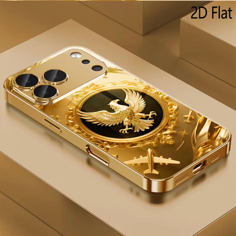 Golden Wing Patterned tempered glass design for iPhone16 17 Pro Max 15 14 13 12 11 ProMax Phone Case Camera Cover Shockproof H